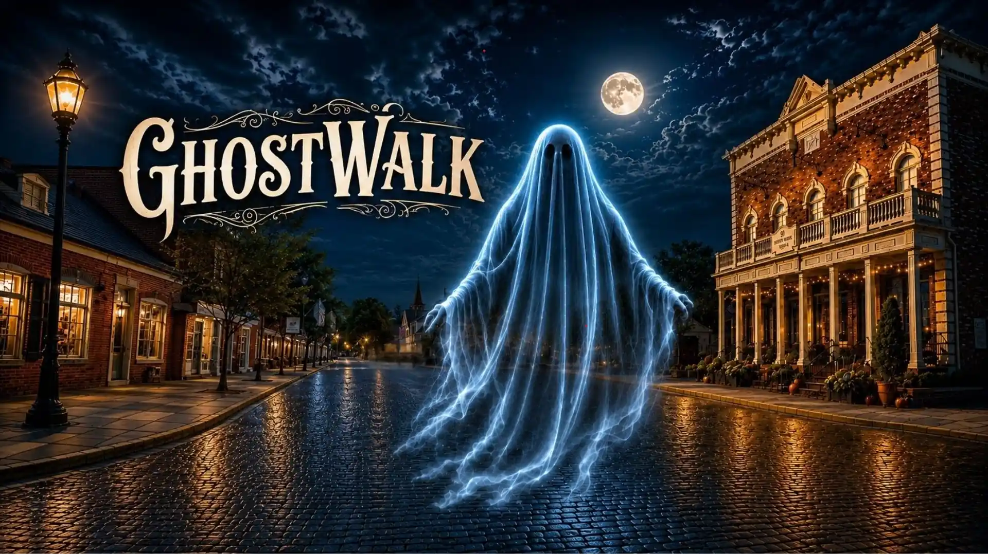 GhostWalk tour vignette on Main Street in the historic Village of Zionsville, Indiana