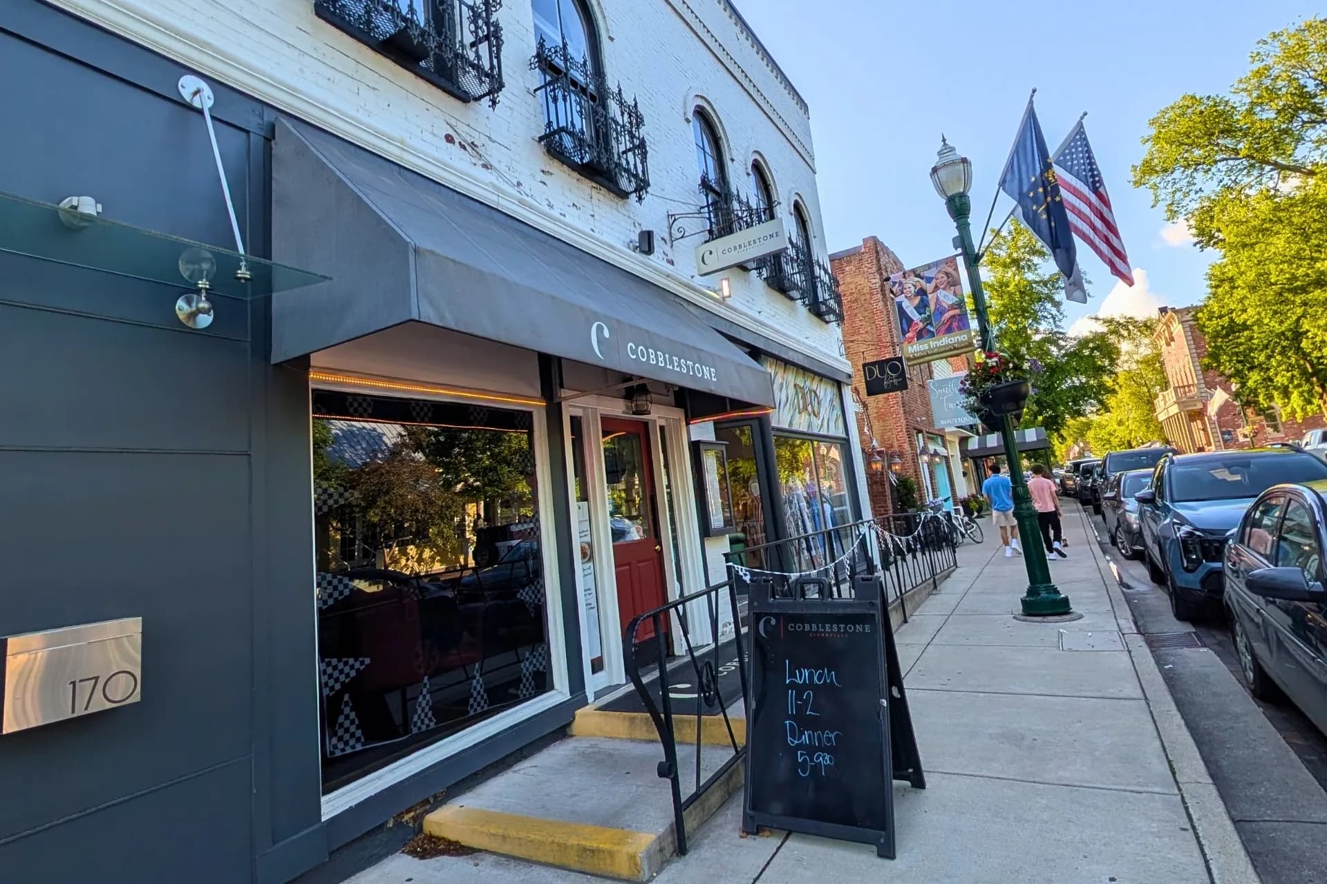 Evening shopping along Main Street in downtown Zionsville