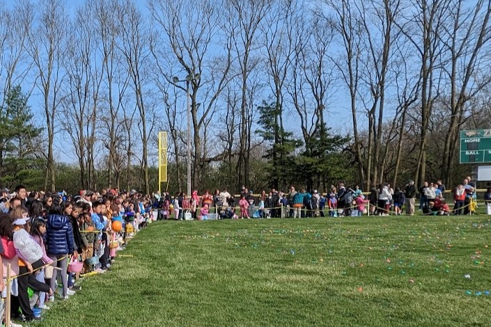 Children participating in the EGGnormous Egg Hunt at Lions Park in Zionsville